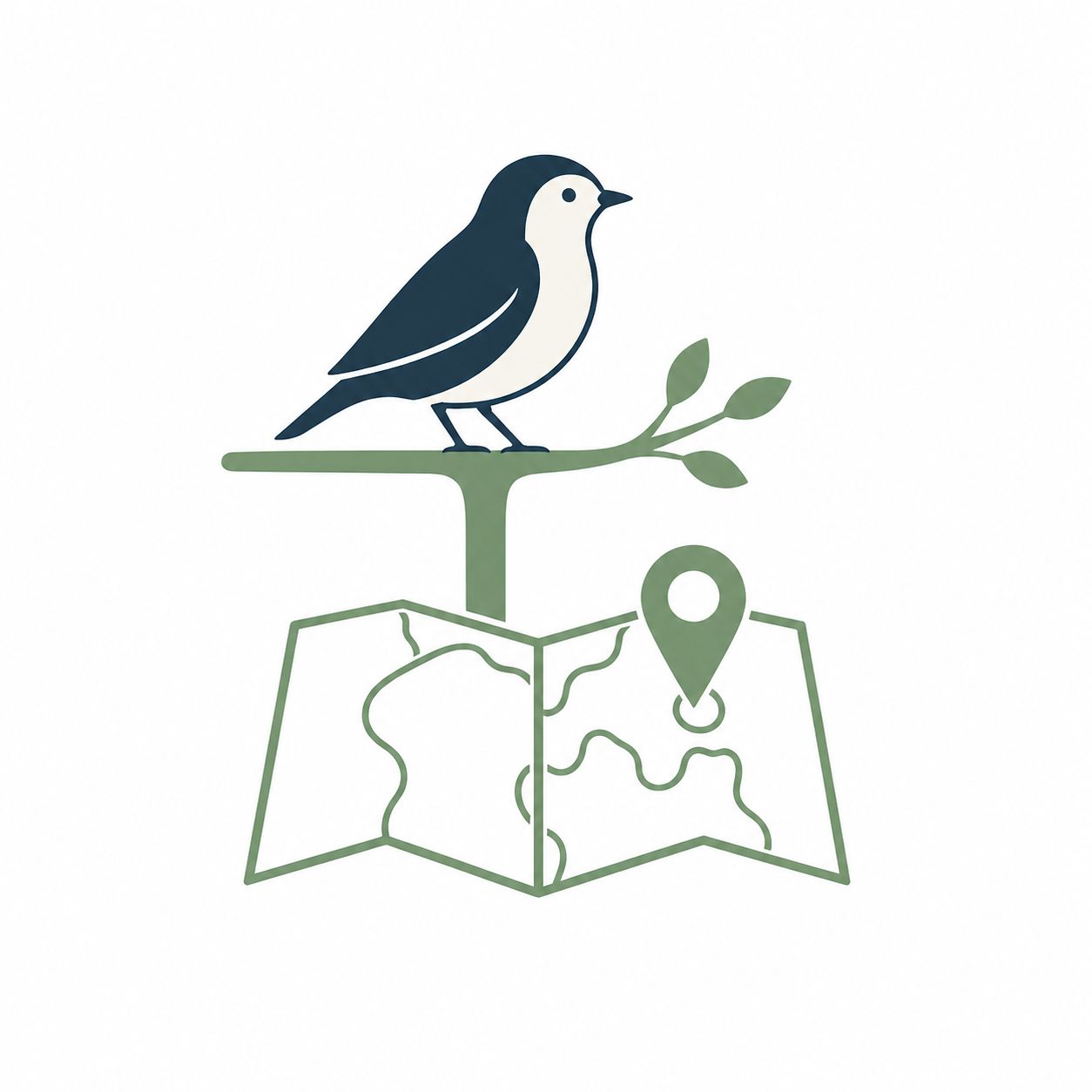 Bird perched on a sage branch above a globe and topographic map elements